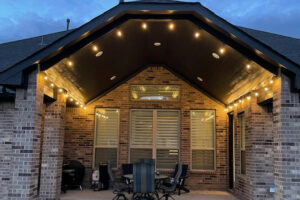 Taut Symmetrical Installation of Bistro Lights on Back Porch with Sides